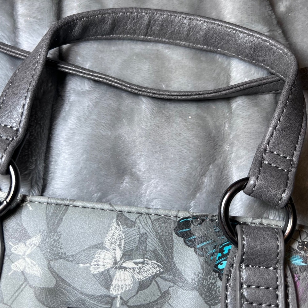 Koltov Grey Butterfly Print Crossbody Bag Handbag Faux Leather Floral Purse - Picture 4 of 15
